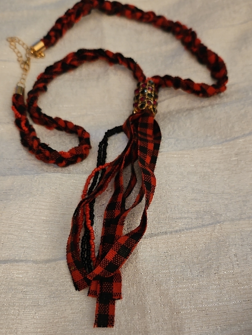 CATO Black & Red Braided Rope Tassel Pendant Necklace - Picture 5 of 5